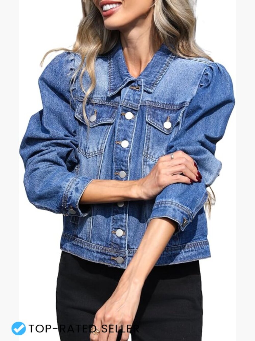 Cropped Denim Jacket Puff Sleeve Button Down Western Trendy Y2K Chic